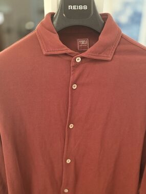 FEDELI Men's Burnt Orange 100% Cotton Pique Casual Button-Down Shirt 54EU